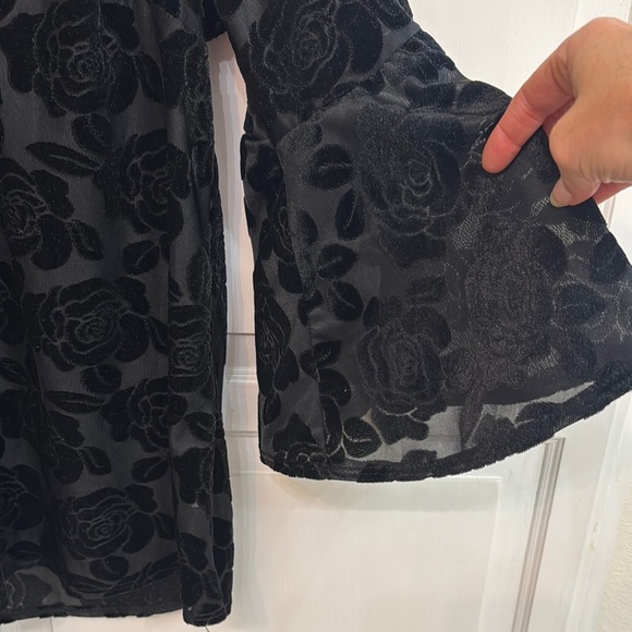 Entro Whimsigoth Black Sheer Blouse with Roses. Size M. - Picture 4 of 6